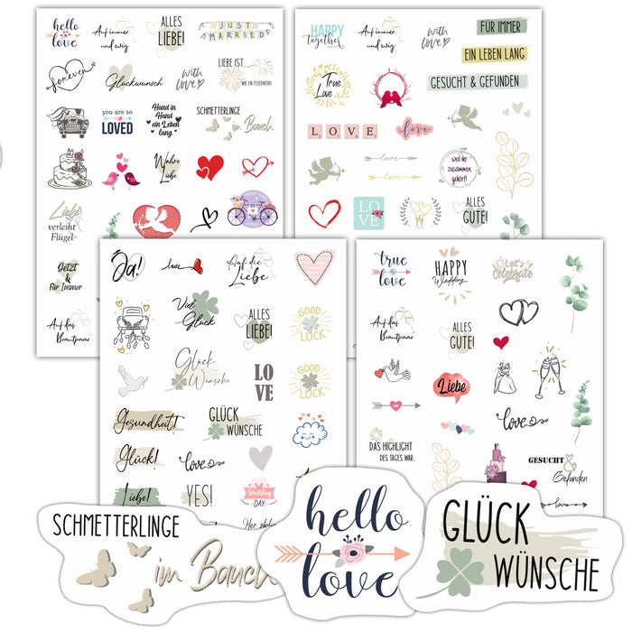 256 schöne Sticker Hochzeit für Gästebuch | Love Stickers für Scrapbook