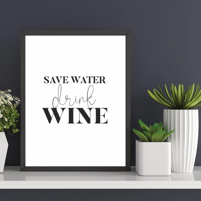 4 Stück Sprüche Poster - Zu Vino sag ich nie no - Perfekte Geschenkidee für Weinliebhaber - Plakat Spruch lustiges Wein Geschenk Wine Sprüche Typografie schwarz weiß Küche Wohnzimmer Deko #M12