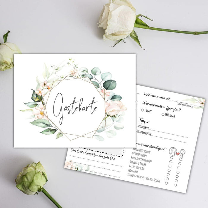 25 Gästekarten für Hochzeit Gästebuchkarten Hochzeitsspiel Hochzeitsgäste Gästebuchseiten Brautpaar Wedding Gästekarten zum ausfüllen Boho #J04