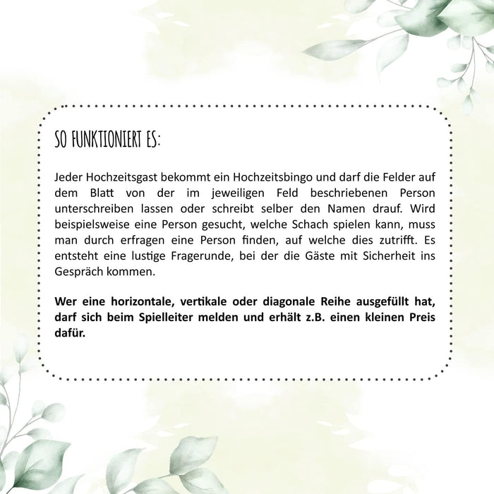 25 x Hochzeitsbingo Hochzeitsquiz | Hochzeitsspiel | Hochzeitsgeschenk