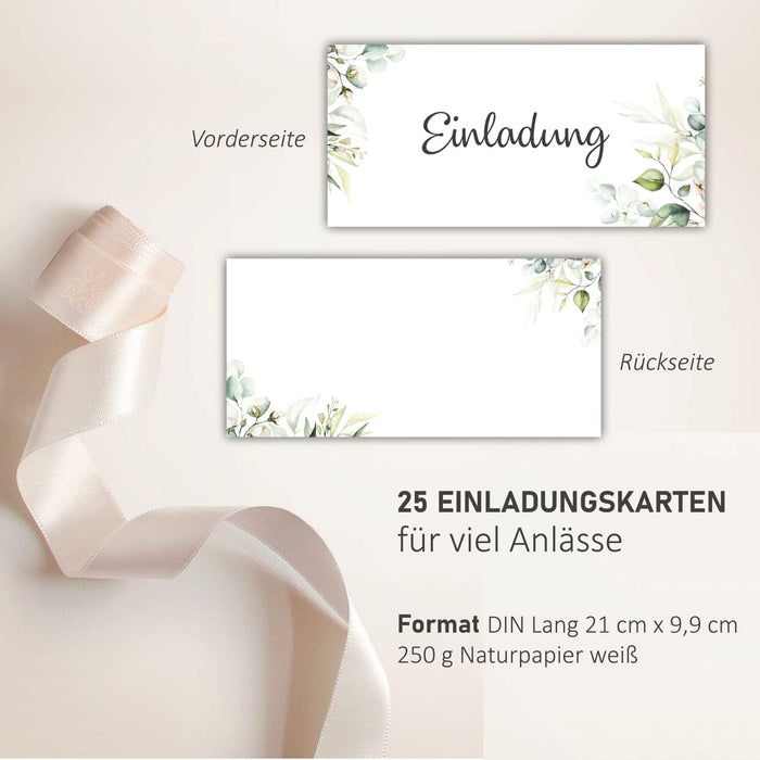 25 Einladungskarten Einladung zur Hochzeit Taufe Einladung Geburtstag Kommunion klassisches Design DIN lang #B09