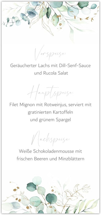 20 Menükarten Hochzeit DIN Lang