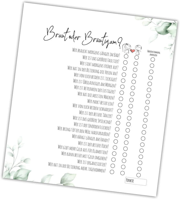 25 x Braut oder Bräutigam | Hochzeitsquiz Hochzeitsspiel | Hochzeitsgeschenk