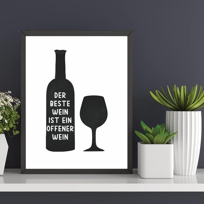 4 Stück Sprüche Poster - Zu Vino sag ich nie no - Perfekte Geschenkidee für Weinliebhaber - Plakat Spruch lustiges Wein Geschenk Wine Sprüche Typografie schwarz weiß Küche Wohnzimmer Deko #M12