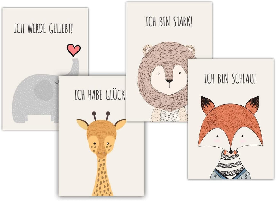 Tierische Affirmationsposter 4er Set Jungen und Mädchen