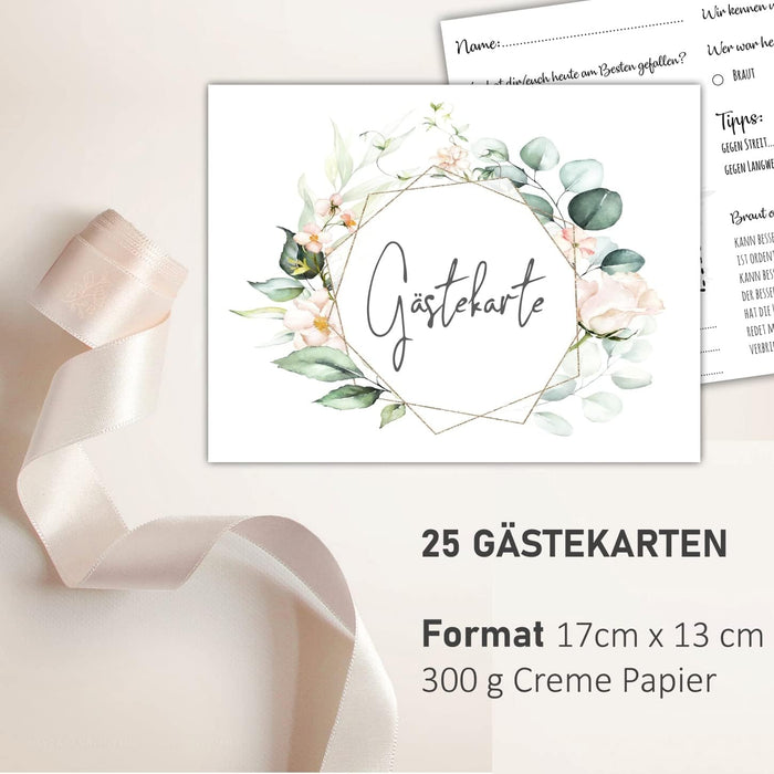 25 Gästekarten für Hochzeit Gästebuchkarten Hochzeitsspiel Hochzeitsgäste Gästebuchseiten Brautpaar Wedding Gästekarten zum ausfüllen Boho #J04