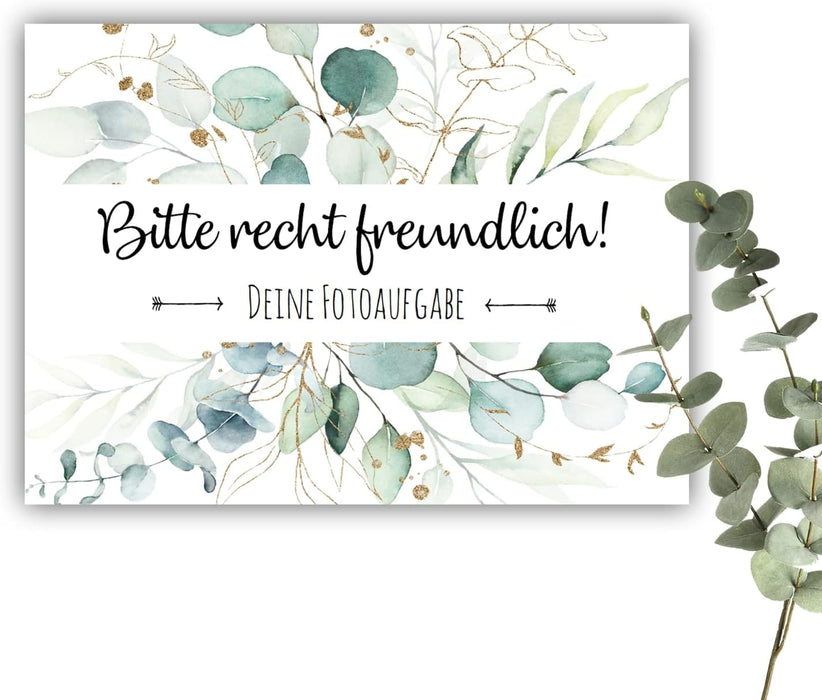 25er Set Fotoaufgabe Eukalyptus Fotospiel Hochzeit fotospiel für gäste hochzeit Geschenkidee Hochzeit Fotoaufgaben Boho #H18