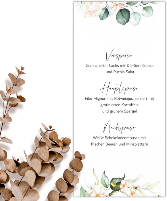 20 Menükarten Hochzeit DIN Lang