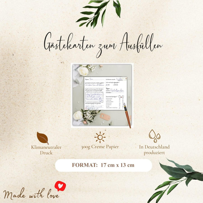 25 Gästekarten für Hochzeit Gästebuchkarten Hochzeitsspiel Hochzeitsgäste Gästebuchseiten Brautpaar Wedding Gästekarten zum ausfüllen Boho #J04