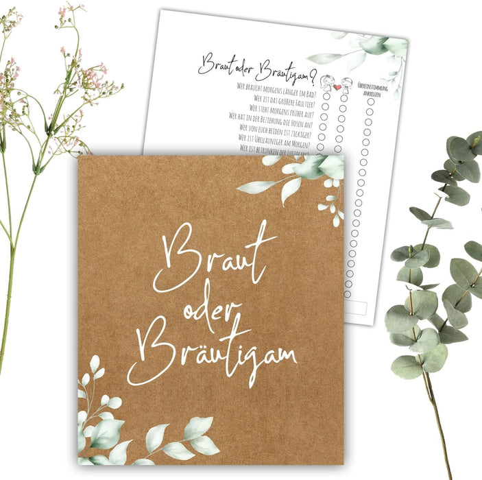 25 x Braut oder Bräutigam Hochzeitsquiz | Hochzeitsspiel | Geschenkidee