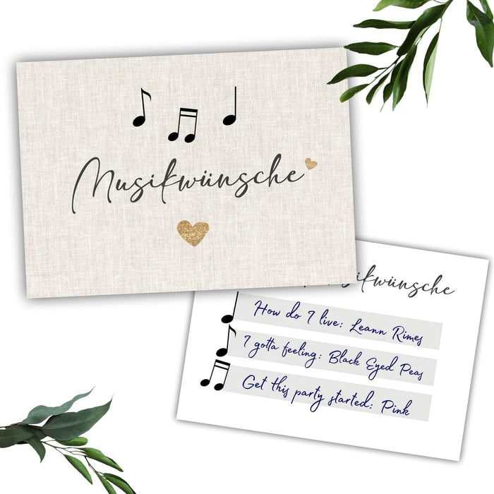 25 Musikwunschkarten Hochzeit | Musikwünsche Partykarten | 300g Crempapier