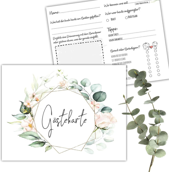 25 Gästekarten für Hochzeit Gästebuchkarten Hochzeitsspiel Hochzeitsgäste Gästebuchseiten Brautpaar Wedding Gästekarten zum ausfüllen Boho #J04