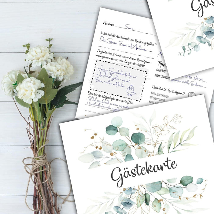25 Gästekarten für Hochzeit Gästebuchkarten Hochzeitsspiel Hochzeitsgäste Gästebuchseiten Brautpaar Wedding Gästekarten zum ausfüllen Boho #J03