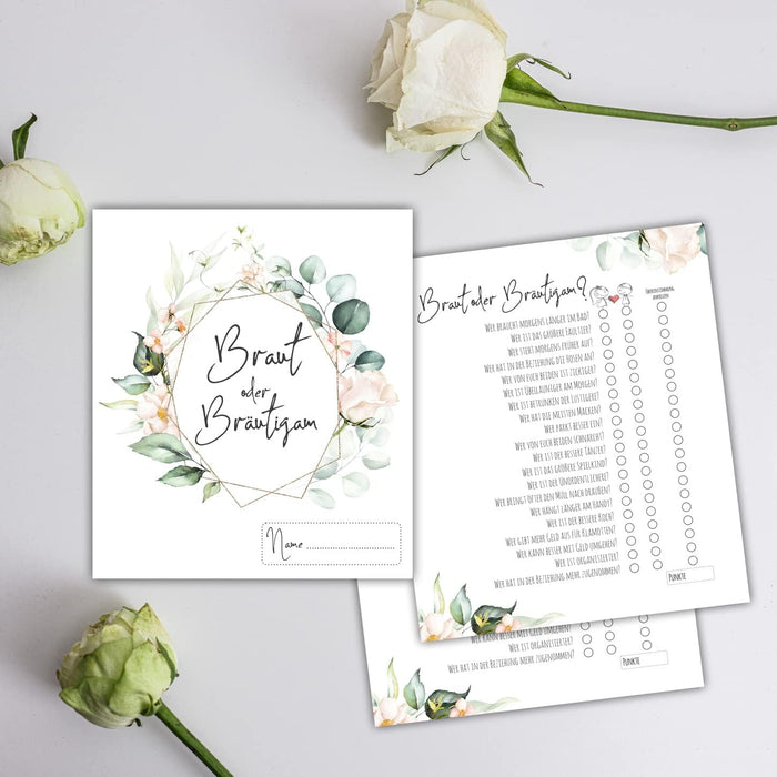25 x Braut oder Bräutigam auf 300g Cremepapier | Hochzeitsquiz Hochzeitsspiel