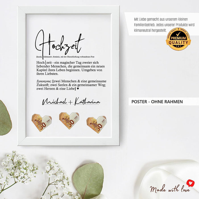 Geldgeschenk zur Hochzeit Geschenkidee mit Glückwunschkarte und Weinetikett