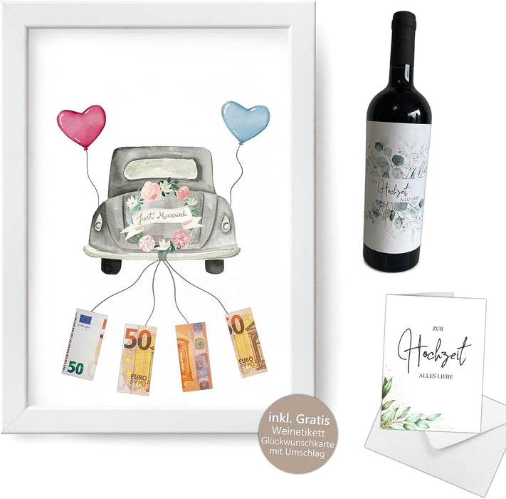 Geldgeschenk Hochzeit Geschenkidee Hochzeit Poster Glückwunschkarte Hochzeit Geldgeschenk | Just Married | Geldgeschenke Geschenk Bild Wedding Money | ohne Rahmen #L03