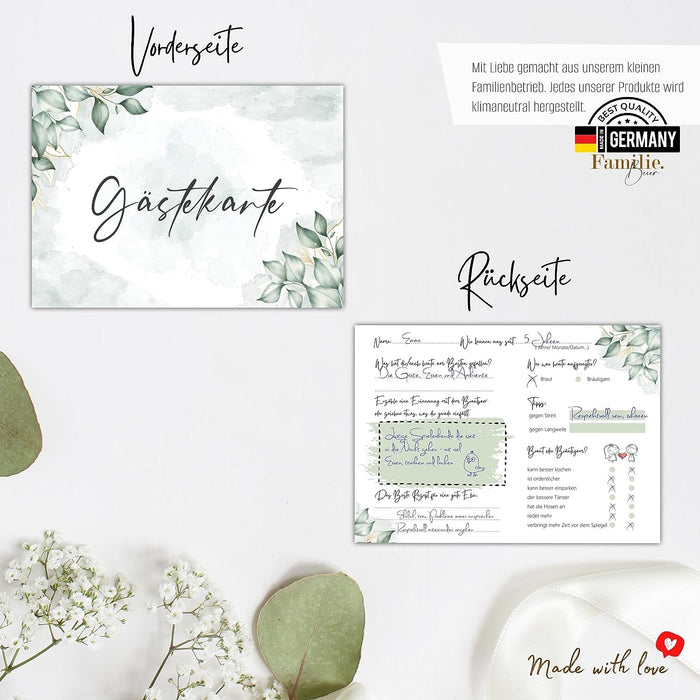 25 Gästekarten für Hochzeit Gästebuchkarten Hochzeitsspiel Hochzeitsgäste Gästebuchseiten Brautpaar Wedding Gästekarten zum ausfüllen Boho #J02