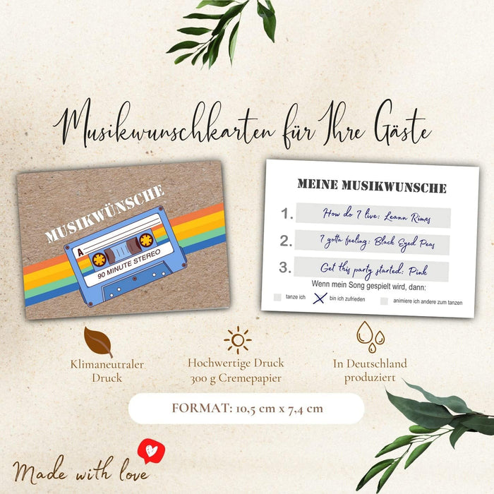 25 Musikwunschkarten | Dj Karten Musikkarten Hochzeit Partykarten