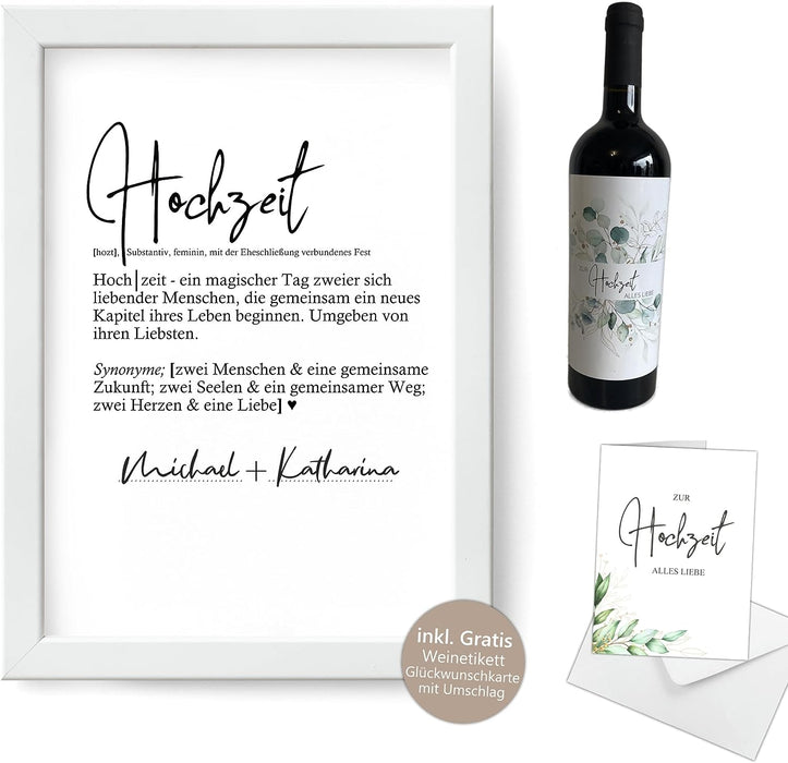 Geldgeschenk zur Hochzeit Geschenkidee mit Glückwunschkarte und Weinetikett