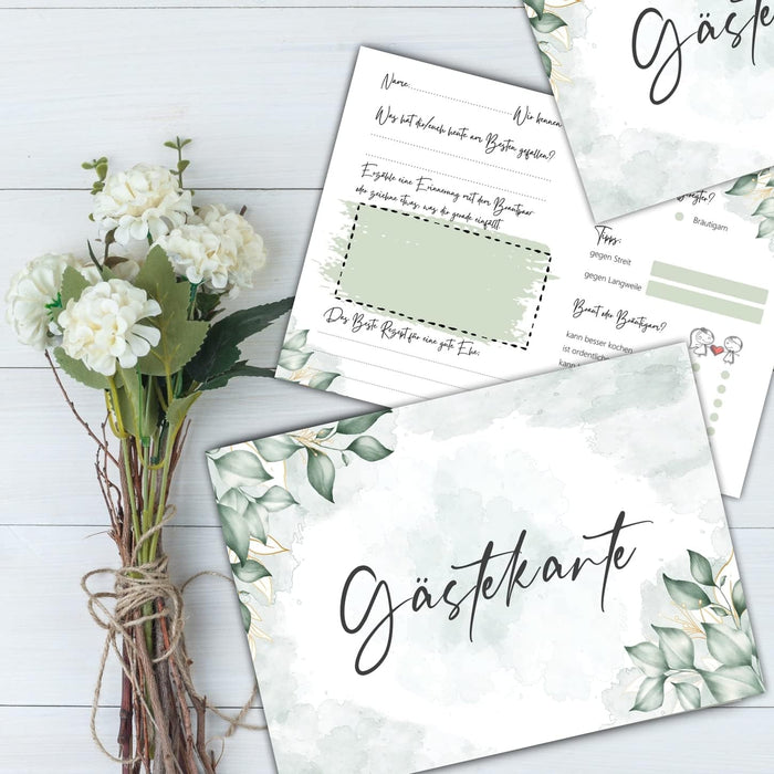 25 Gästekarten für Hochzeit Gästebuchkarten Hochzeitsspiel Hochzeitsgäste Gästebuchseiten Brautpaar Wedding Gästekarten zum ausfüllen Boho #J02