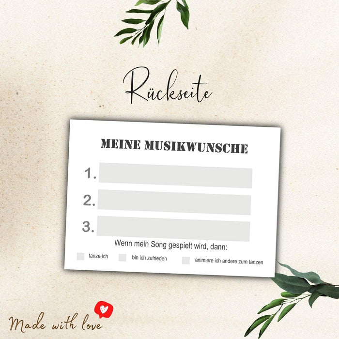 25 Musikwunschkarten | Dj Karten Musikkarten Hochzeit Partykarten