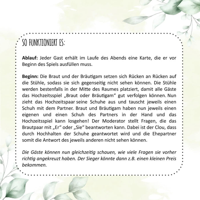 25 x Braut oder Bräutigam | Hochzeitsquiz Hochzeitsspiel | Hochzeitsgeschenk
