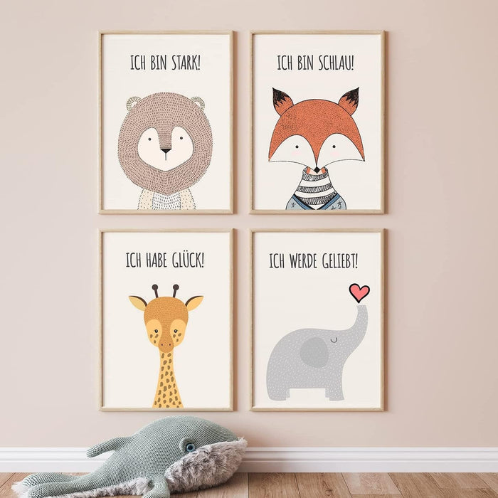 Tierische Affirmationsposter 4er Set Jungen und Mädchen