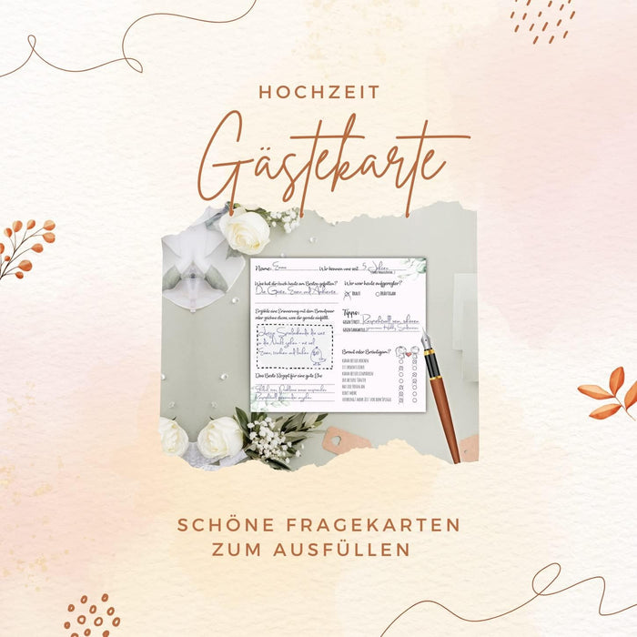 25 Gästekarten für Hochzeit Gästebuchkarten Hochzeitsspiel Hochzeitsgäste Gästebuchseiten Brautpaar Wedding Gästekarten zum ausfüllen Boho #J04