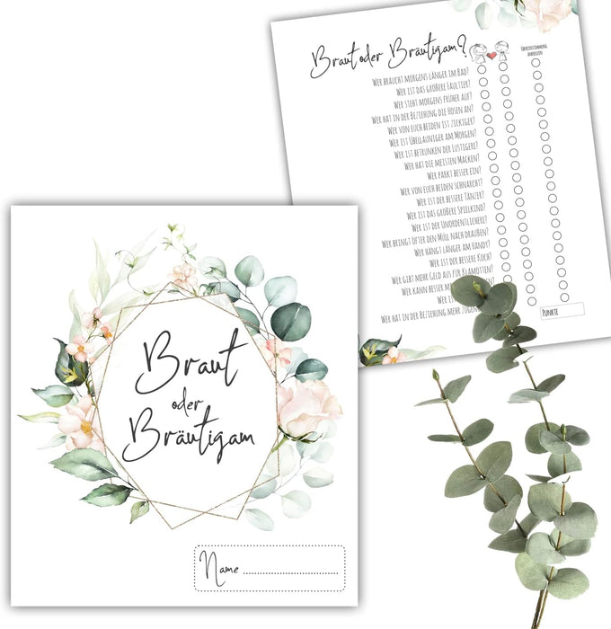 25 x Braut oder Bräutigam auf 300g Cremepapier | Hochzeitsquiz Hochzeitsspiel
