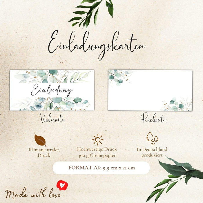 25 Einladungskarten Einladung zur Hochzeit Taufe Einladung Geburtstag Kommunion klassisches Design DIN lang #B04