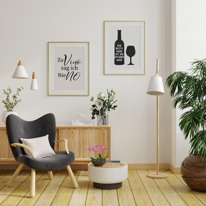 4 Stück Sprüche Poster - Zu Vino sag ich nie no - Perfekte Geschenkidee für Weinliebhaber - Plakat Spruch lustiges Wein Geschenk Wine Sprüche Typografie schwarz weiß Küche Wohnzimmer Deko #M12