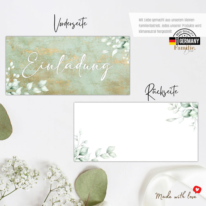 25 Einladungskarten Einladung zur Hochzeit Taufe Einladung Geburtstag 30 40 50 60 70 Kommunion klassisches Design DIN lang ohne Umschläge #B02