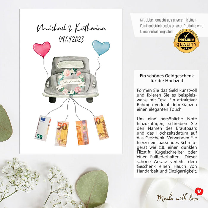Geldgeschenk Hochzeit Geschenkidee Hochzeit Poster Glückwunschkarte Hochzeit Geldgeschenk | Just Married | Geldgeschenke Geschenk Bild Wedding Money | ohne Rahmen #L03