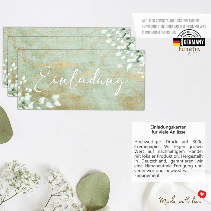 25 Einladungskarten Einladung zur Hochzeit Taufe Einladung Geburtstag 30 40 50 60 70 Kommunion klassisches Design DIN lang ohne Umschläge #B02