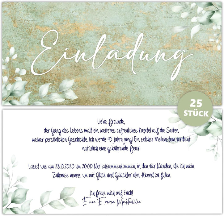 25 Einladungskarten Einladung zur Hochzeit Taufe Einladung Geburtstag 30 40 50 60 70 Kommunion klassisches Design DIN lang ohne Umschläge #B02