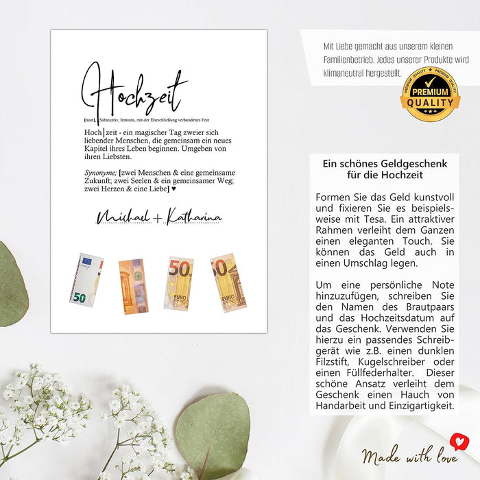 Geldgeschenk zur Hochzeit Geschenkidee mit Glückwunschkarte und Weinetikett