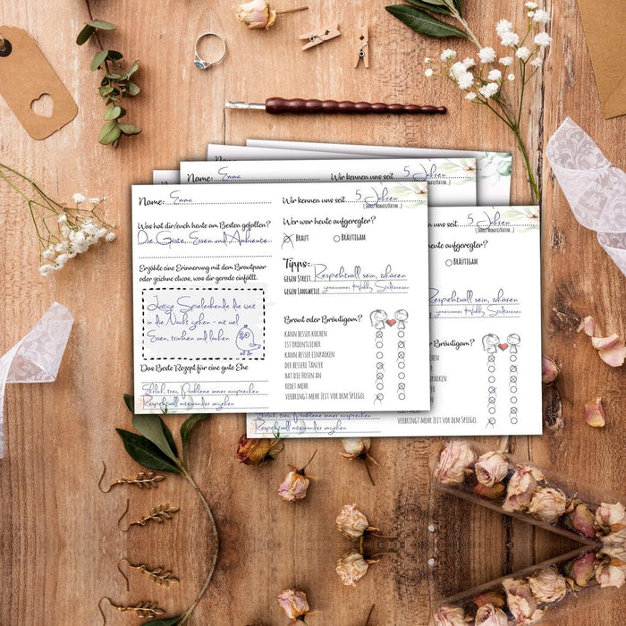 25 Gästekarten für Hochzeit Gästebuchkarten Hochzeitsspiel Hochzeitsgäste Gästebuchseiten Brautpaar Wedding Gästekarten zum ausfüllen Boho #J04