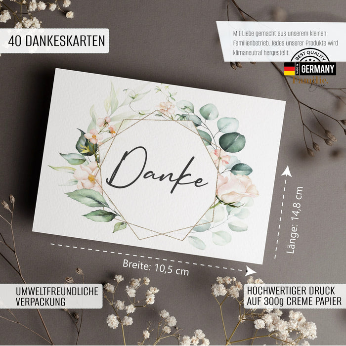40 Dankeskarten auf 300g Cremepapier