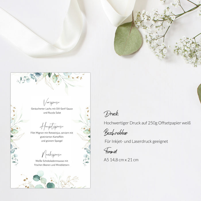14 Menükarten Hochzeit DIN A5 Format