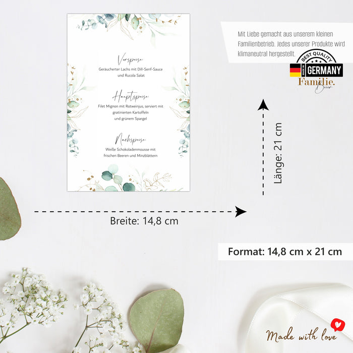 14 Menükarten Hochzeit DIN A5 Format