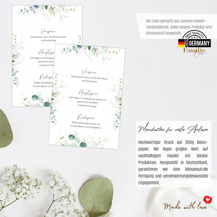14 Menükarten Hochzeit DIN A5 Format