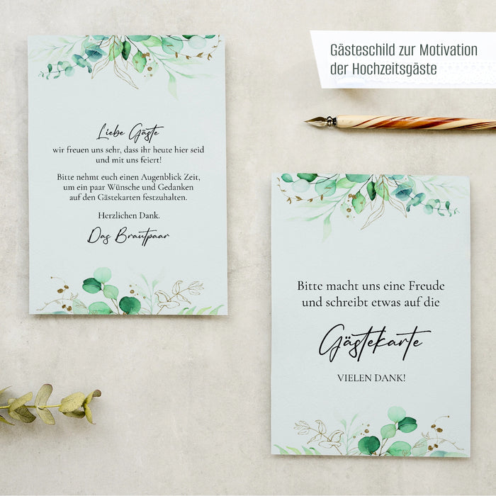 50 Gästekarten für die Hochzeit inkl. 128 Sticker sowie Wendeschild