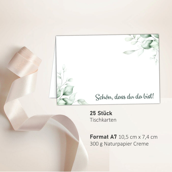 25 Tischkarten Hochzeit Namenskarten auf 300g Crempapier