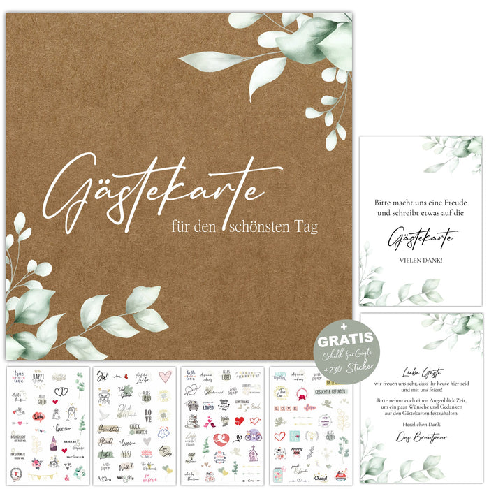 50 Gästekarten für die Hochzeit inkl. 128 Sticker und Wendeschild