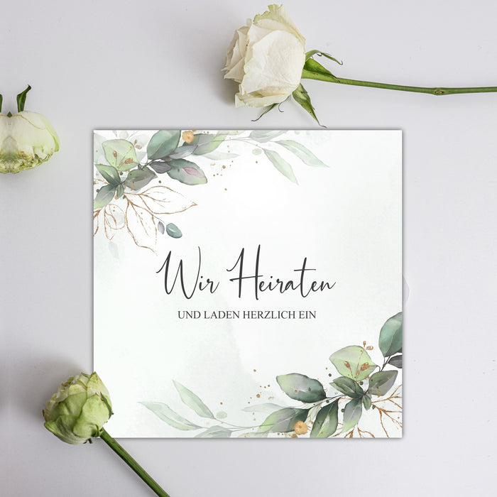 12 Einladungskarten Hochzeit im Format 14,8 cm x 14,8 cm Creme Papier