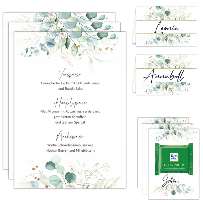30 Tischkarten 15 Menükarten 30 Gastgeschenke zum selbst beschriften für Hochzeit