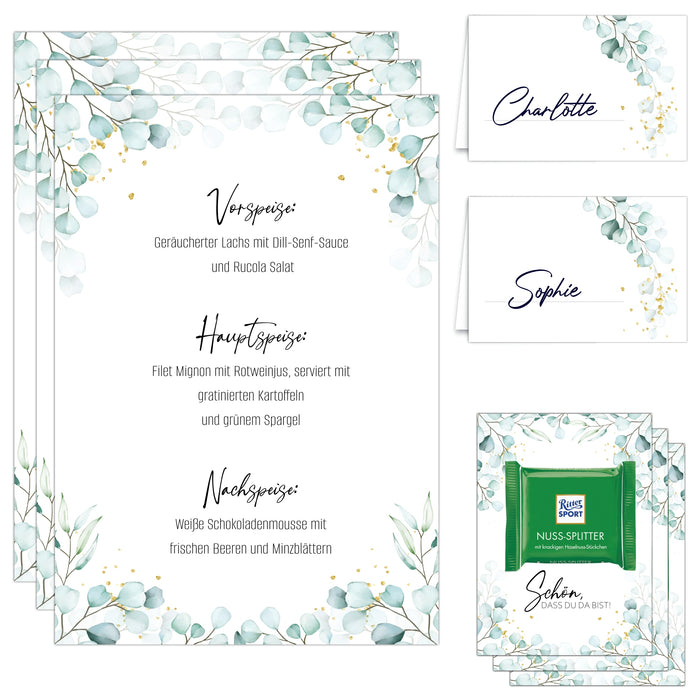 30 Tischkarten 15 Menükarten 30 Gastgeschenke zum selbst beschriften für Hochzeit