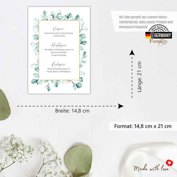 14 Menükarten Hochzeit DIN A5 Format