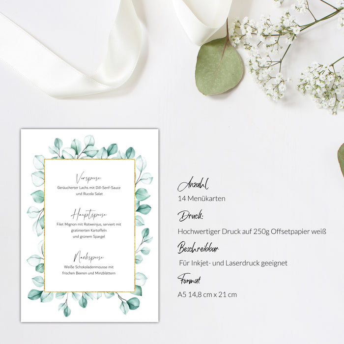14 Menükarten Hochzeit DIN A5 Format