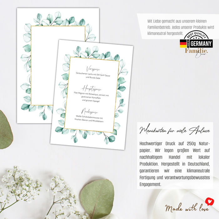 14 Menükarten Hochzeit DIN A5 Format